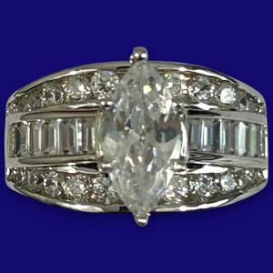 Marquise 3 Row Ring Engagement Cocktail DK 925 Simulated Stones 925 Sterling